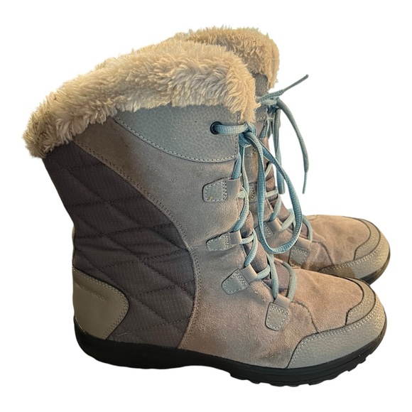 Columbia Women’s Winter Boots Size 9.5 Faux Fur Grey & Blue - Picture 2 of 10